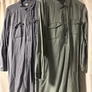 TWO Old Navy Grat and Green Casual Shirt Dresses Tunics